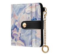 tplaotee Abstract Mushrooms Digital Illustration Blue Pink White Women's Folding Wallet For Women Fancy Compact PU Leather Wallet for Women Girls
