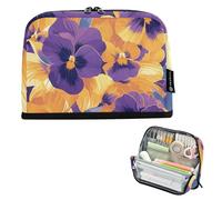 tplaotee Abstract Orange Purple Pansies Flowers Pencil Carrying Case Large Capacity Make Up Bag Lightweight Stationery Storage for Student Travel caja para lapices escolares nina