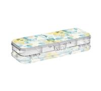 tplaotee Abstract Watercolor Flower Lemon Yellow Light Blue Designed Clear Pencil Plastic Box Double-Deck Pens Boxes Case For Kids With Snap-Tight Lid