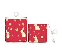 tplaotee Adorable Bunny Valentine Clear Plastic storage containers with lid Office Essentials Decorsmall storage bins for Cotton Swabs,Cotton Pads,Floss Picks 2 Pack