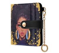 tplaotee African Beauty Women's Compact Folding Wallet Waterproof Minimalist PU Leather Wallet for Girls Women Ladies