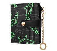 tplaotee Angry Animal Shark Fish Fluorescent Green Black Women's Minimalist Folding Wallet Portable Premium PU Leather Wallet for Men Women Travel