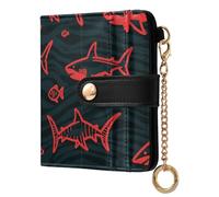 tplaotee Angry Animal Shark Fish Red Black Ladies Cute Foldable Wallet Portable Everyday PU Leather Wallet for Girls Women Ladies