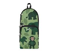 tplaotee Animal Elephants Monkey Fox Nylon 3 Compartments Pencil Bag With Zipper Large Capacity College Pencil Case Stationery pouching Bag for Adolescents School supplies 1600ml
