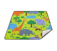 tplaotee Animal Jungle Giraffe Elephant Monkey Waterproof picnic blankets large Water Resistant Indoors Hiking Blanket for Family Spring Gifts manta para dia de campo