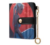tplaotee Anime Style Elf Beauty Red Moon Background Women's Leather Folding Wallet Unique PU Leather Bifold Wallet for Woman Girl