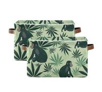 tplaotee Baboon Japanese Style Green storage baskets,folding and waterproof foldable storage cubes baskets with sturdy handle bins medium medium 2 Piecing for room gadget