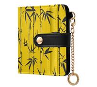 tplaotee bamboos Yellow Ladies Folding Coin Wallet Waterproof Minimalist PU Leather Wallet for Men Women Travel