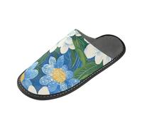 tplaotee Beautiful Blue FLOWERs Warm Women's Slippers Indoor Outdoor Womens Slippers with Memory Foam For House, Bedroom