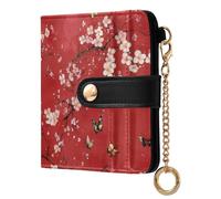 tplaotee Beauty Cherry Blossom Red Women's Minimalist Folding Wallet Unique PU Leather Bifold Wallet for Men Women Travel