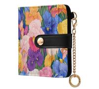 tplaotee Beauty Spring Flowers Colorful Iris Ladies Cute Foldable Wallet Portable Compact PU Leather Wallet for Women Girls