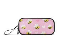 tplaotee Bees and Hearts on Pink Pencil Bag With Zipper Pen Pencil Case for Elementary