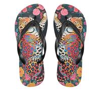 tplaotee Black and Red Chinese Dragon Colorful Leopard and Flowers Art Deco rubber flop flip essential womens flip for Outdoor, Colorful Leopard and Flowers Art Deco, 5-6