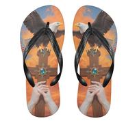 tplaotee Black and Red Chinese Dragon Cross and Bird American Independence Day rubber flip flops for women soft womens sandals, Cross and Bird American Independence Day, 6.5-7