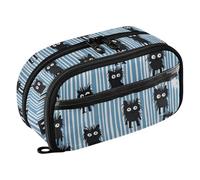 tplaotee Black monsters Blue and White Striped Expandable Stationery Organizer Big Capacity Pencil Case for Teen Girls