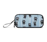 tplaotee Black monsters Blue and White Striped Pencil Bags For Boys Zip Pencil Case for Elementary