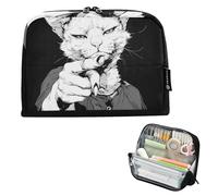 tplaotee Black Punk Cat White Cool Pencil Organizer Case Large Capacity Pen Case Cosmetic Zip Stationery Storage for Teacher Elementary lapiceros para mujer