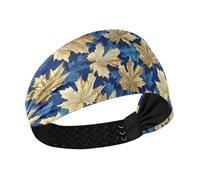 tplaotee Blue and Gold Vintage Maple Leaf Moisture Wicking headbands for women's hair Stretchy sweaty bands for Athletic Sports Running basketball basketball