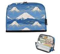tplaotee Blue and White Japanese Mount Fuji Pencil Carrying Case Large Capacity Cosmetic Bag Simple Stationery Pen Bag for Preppy School Supply cartucheras para mujer