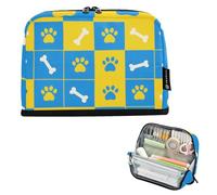 tplaotee Blue and Yellow Paw Prints Bones Pencil Organizer Case Large Capacity Make Up Bags Slots Stationery Pencil Case for Teen Boys Cosmetics cartuchera escolar para adolescentes