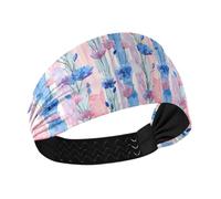 tplaotee Blue Bellflower Pink Light Blue Stripes Watercolor Moisture Wicking headbands for women's hair Elastic sweaty bands for Athletic Sports Yoga Volleyball Football