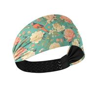 tplaotee Blue Flowers and Birds Moisture Wicking yoga headband Stretchy sweat bands for head for Yoga Daily use washing face Football