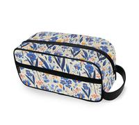 tplaotee Blue Iris White Background Modern Scandinavian Portable Makeup Bags with hanging hook stylish Cosmetic Bag For Purse Vertical Free-Standing