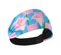 tplaotee Blue Pink Checkers Pink Calla Lilies no slip womens headbands Stretchy sweat band for women for Cycling Gym washing face Football