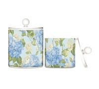 tplaotee Blue Spring Flowers Clear Plastic Storage Container Jars with lid Pantry Essentials DecorDental floss storage jar for Floss Picks,s,Paper Clips 2 Pack