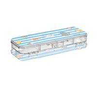 tplaotee Blue White Striped Cat Fish Designed Clear Plastic Pencil Box Double-Deck Pens Case Hard For Kids With Snap Lid