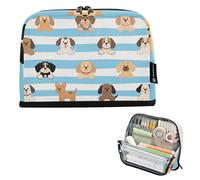 tplaotee Blue White Striped Dog Pencil Storage Case Large Capacity Pen Case Multifunctional Stationery Pencil Case for Nurse School Supply estuche para colores