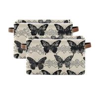 tplaotee Boho Chic Butterfly Lace Pattern Black storage baskets,Foldable and waterproof storage box with sturdy handle stuff totes totes 2 pack for laundry room sweater