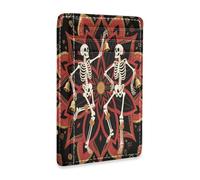 tplaotee Boho Mandala Flower and Human Skeleton leather slim card wallet women With ID Window RFID Blocking slim credit card holder for Men and Women