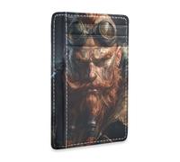 tplaotee Brown Fierce Viking Warrior leather women's wallets slim With ID Window RFID Blocking card clip for Men and Women