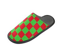 tplaotee Buffalo Plaid Check Red Lime Green Slipper For Women Woman Indoor Slippers with Memory Foam For House, Bedroom