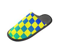 tplaotee Buffalo Plaid Check Yellow Blue Green Gradient Women's Slipper Woman Indoor Slippers with Memory Foam For House, Bedroom