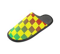 tplaotee Buffalo Plaid Check Yellow Red Green Gradient Women Slipper Woman Indoor Slippers with Memory Foam For House, Bedroom