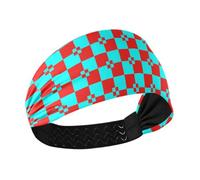 tplaotee Buffalo Plaid Red Cyan no slip womens headbands Stretchy sweaty bands for Yoga Running make up make up