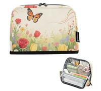 tplaotee Butterflies Flower Pencil Holder Case Large Capacity Upright Storage Bag Big Capacity Stationery Organizer for Girls Elementary estuche para lapices nina