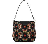 tplaotee Calavera Pug Colorful Dia De Los Muertos Shoulder Bag for Woman Women's Trendy Purses with Removable Straps for, Gypsy Woman Butterfly Floral, One Size