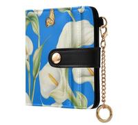 tplaotee Calla Lily Flower Butterfly Blue Women's Small Folding Wallet Convenient PU Leather Bifold Wallet for Women