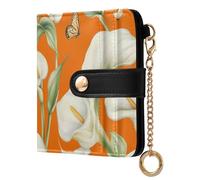 tplaotee Calla Lily Flower Butterfly Orange Ladies Bifold Wallet Convenient PU Leather Wallet for Women Boys Girls