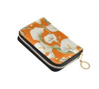 tplaotee Calla Lily Flower Butterfly Orange leather mens card wallet with Cion Purse RFID Blocking card holders with zipper billetera para mujer
