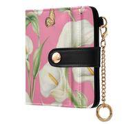 tplaotee Calla Lily Flower Butterfly Pink Women's Folding Wallet For Women Unique PU Leather Folding Wallet for Woman Girl