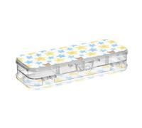 tplaotee Cantoon Blue Yellow Stars Cute Bears Designed Plastic Pencil Box Clear Double-Deck Pens Case Hard For Art Supplies With Snap-Tight Lid