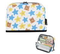 tplaotee Cantoon Blue Yellow Stars Cute Bears Pencil Organizer Case Large Capacity Makeup Bags Slim Organizer Box for Teen Boys School Supplies estuche para lapices
