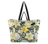 tplaotee Canvas Tote Bags Cloth Kitchen Grocery Bags Everything Bag for Men Travel Picnic Accessories William Morris White Lily Peony