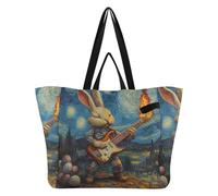 tplaotee Canvas Tote Large Capacity Kitchen Grocery Bags Pool Bag for Men Bridesmaid Presents dreamy Highland cow butterfly, Easter Rabbit Plays Guitar Starry Night, One Size
