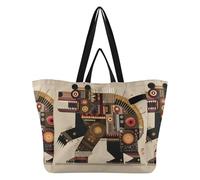 tplaotee Canvas Tote Waterproof Kitchen Grocery Bags Everyday Bag for Men Wedding Party,Travel,Laundry Crazy Creature Brown Bear Robotic