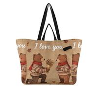 tplaotee Canvas Totes Lightweight Kitchen Grocery Bags Momlife Tote for Women Spa Shower Necessities I Love You Retro Bear Propose Brown